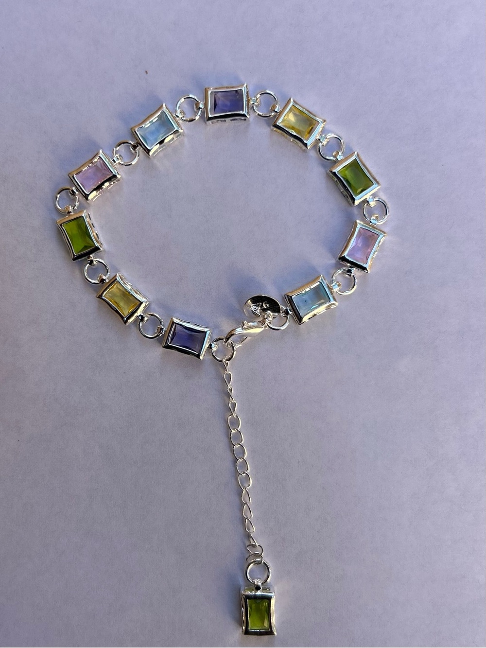 Sterling Silver Multicolor Rectangular Stone Bracelet .